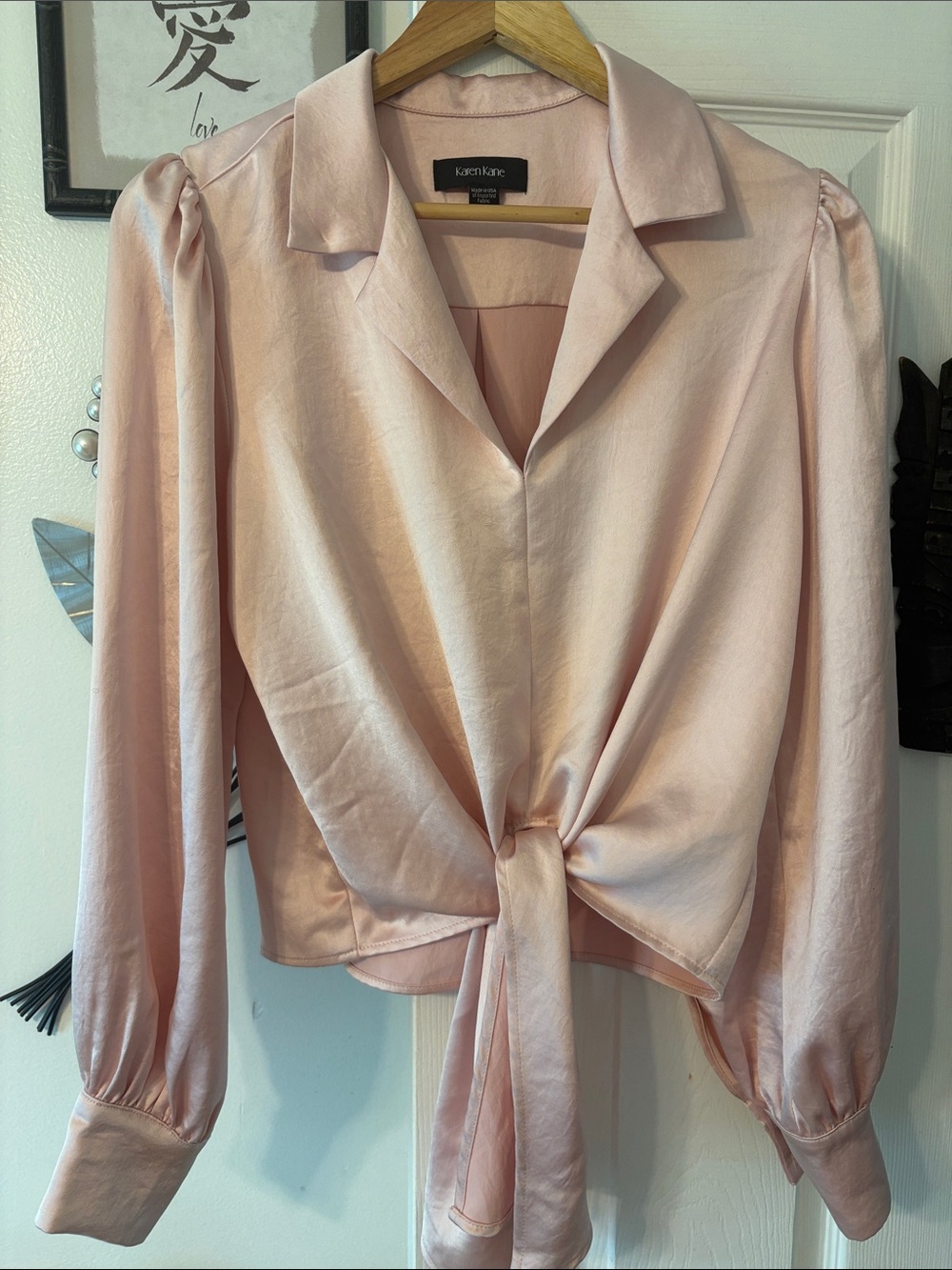 Karen Kane Light Pink Satin Tie-Front Blouse